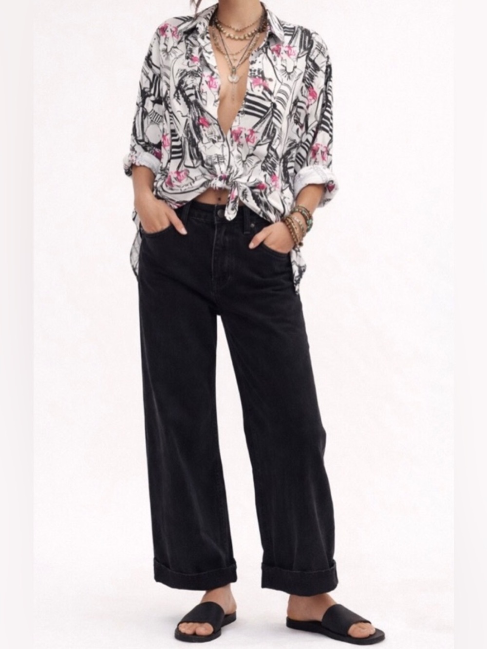 Karl Lagerfeld Paris Printed Oversized Button-Front Top